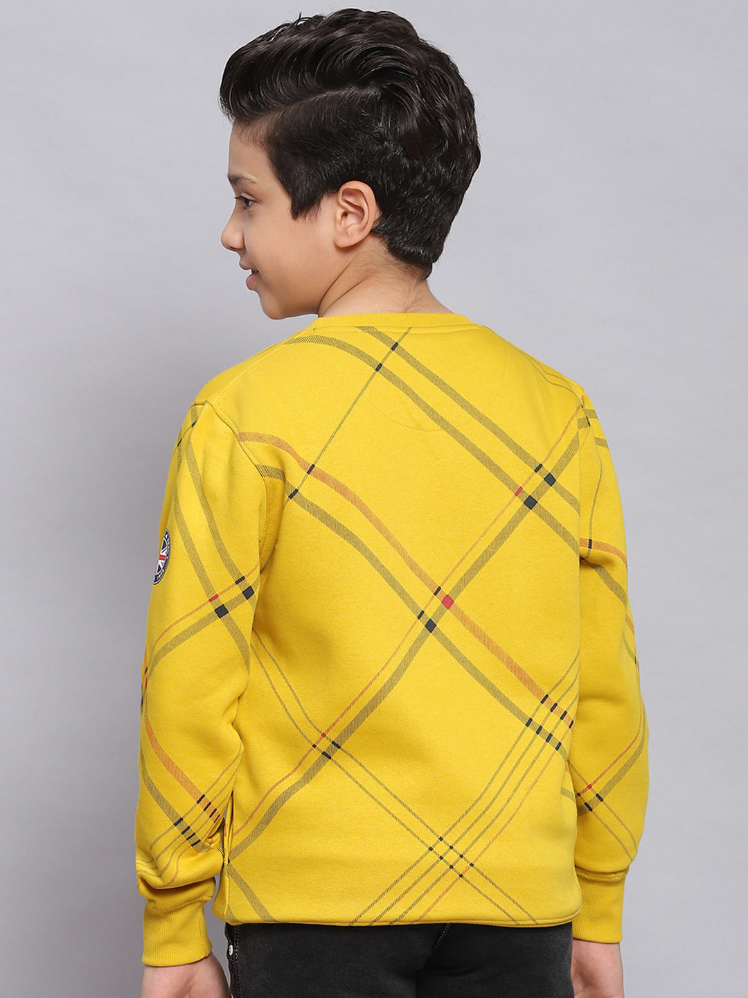 Boys Yellow Printed Round Neck Full Sleeve Sweatshirt