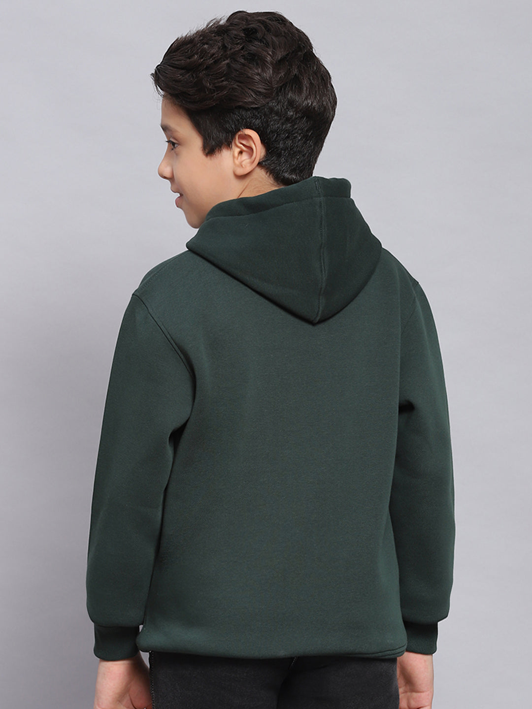 Boys Green Printed Hooded Full Sleeve Sweatshirt