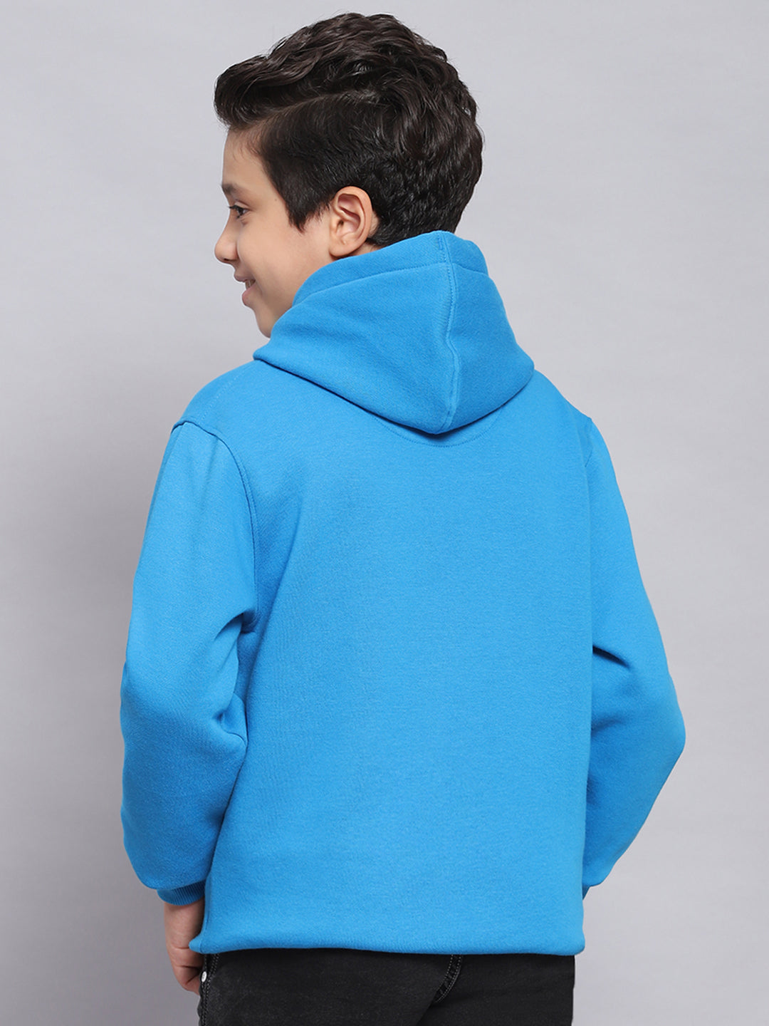 Boys Blue Printed Hooded Full Sleeve Sweatshirt