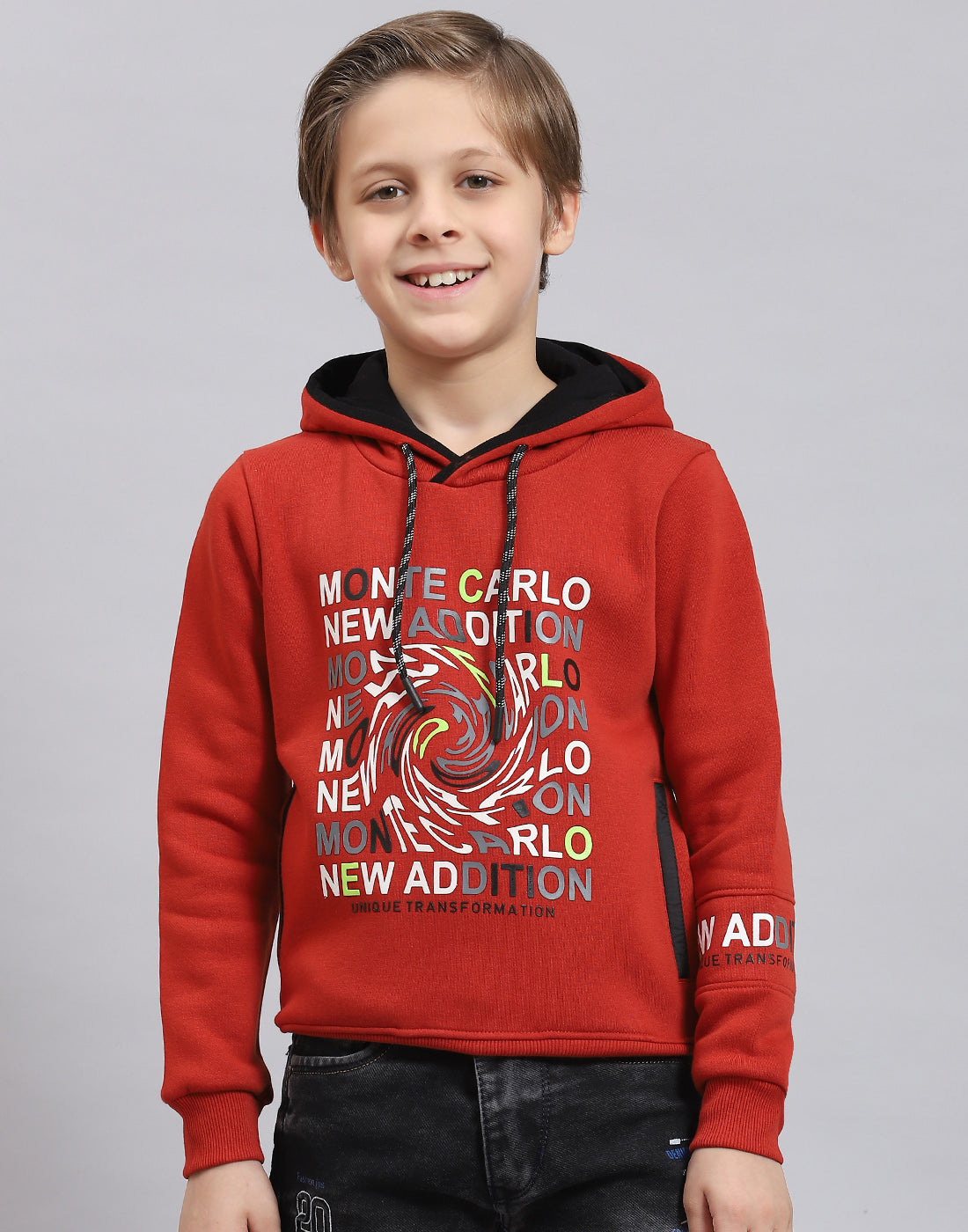 Boys Rust Printed Hooded Full Sleeve Sweatshirt