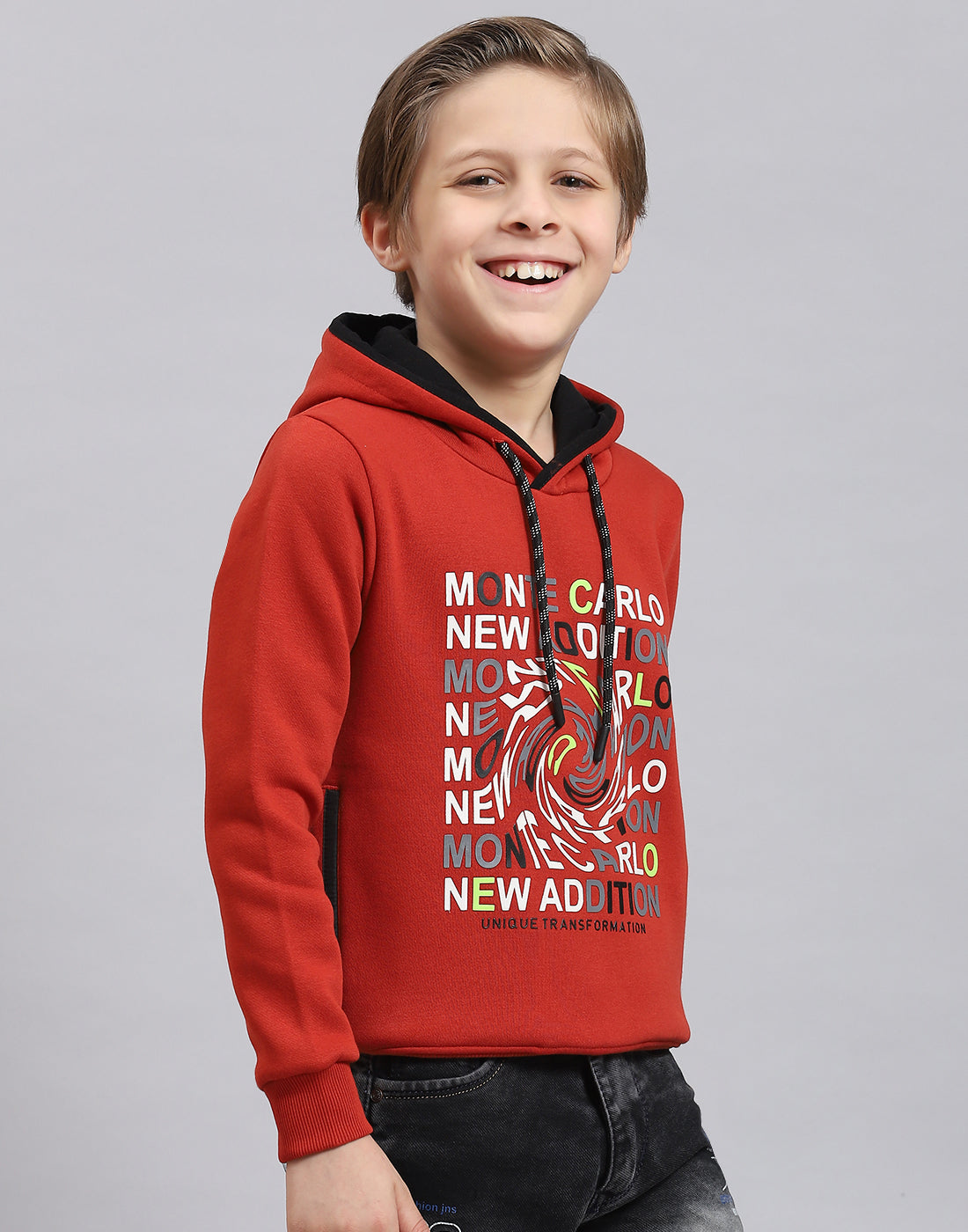 Boys Rust Printed Hooded Full Sleeve Sweatshirt