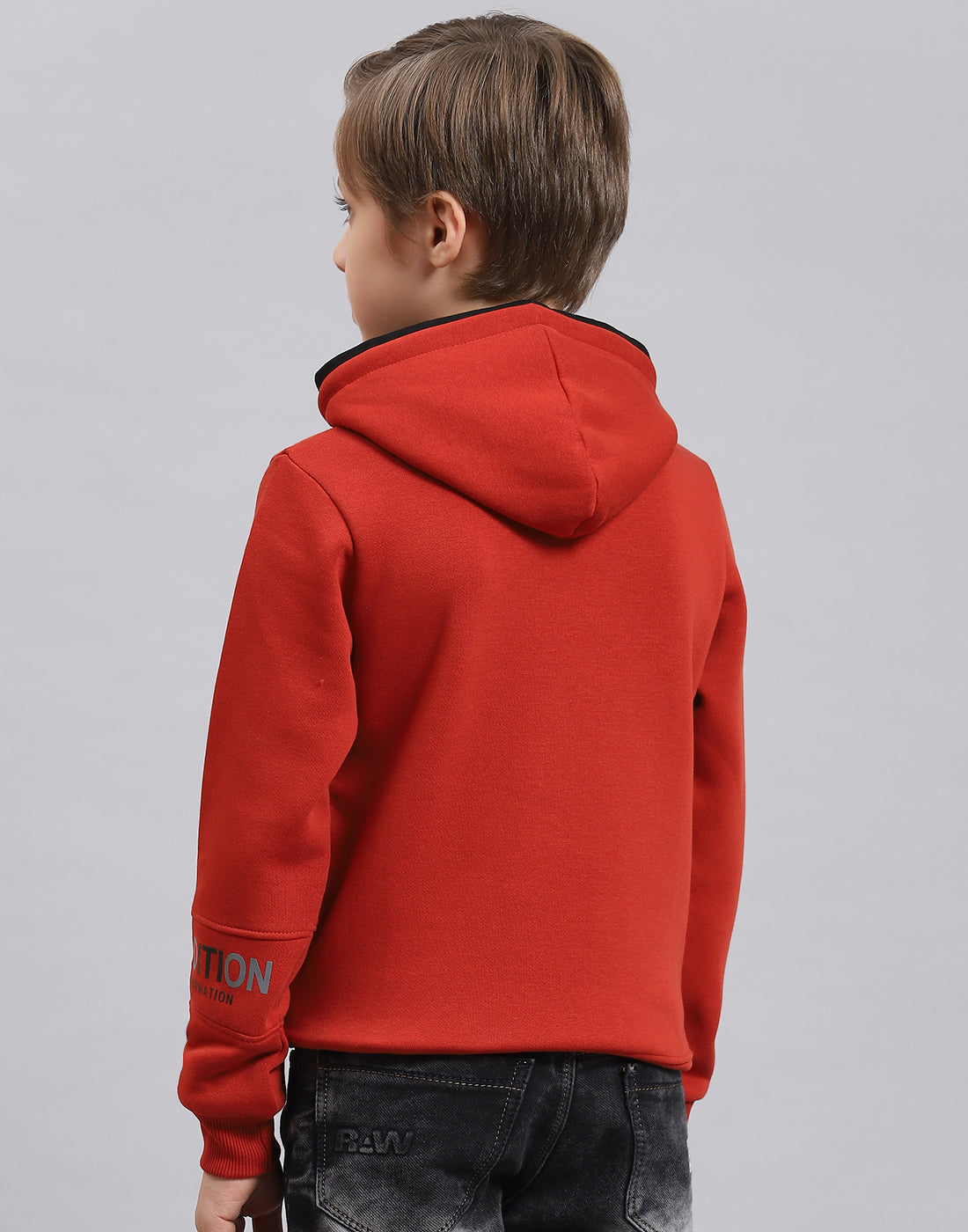 Boys Rust Printed Hooded Full Sleeve Sweatshirt