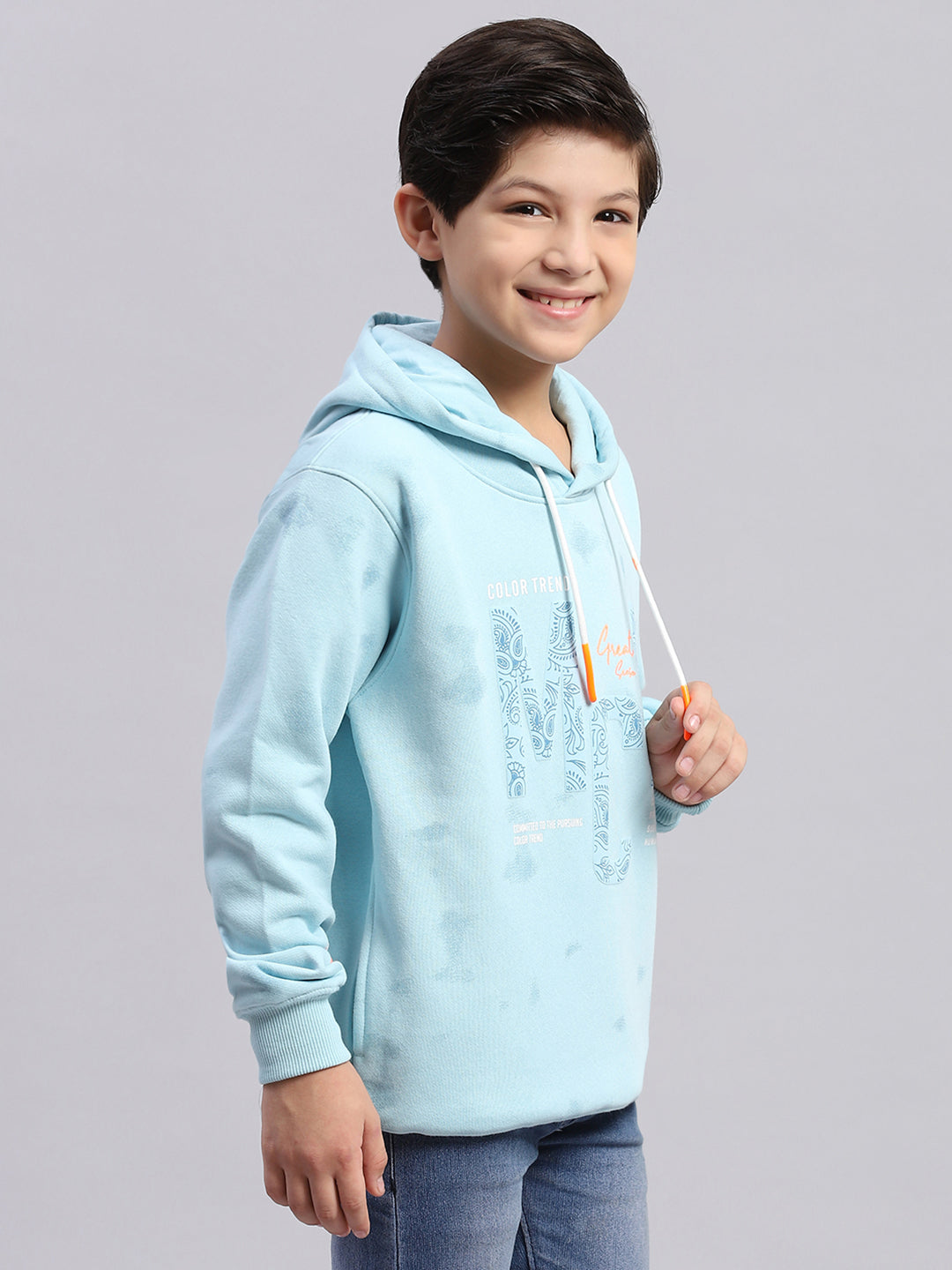 Boys Blue Printed Round Neck Full Sleeve Sweatshirt