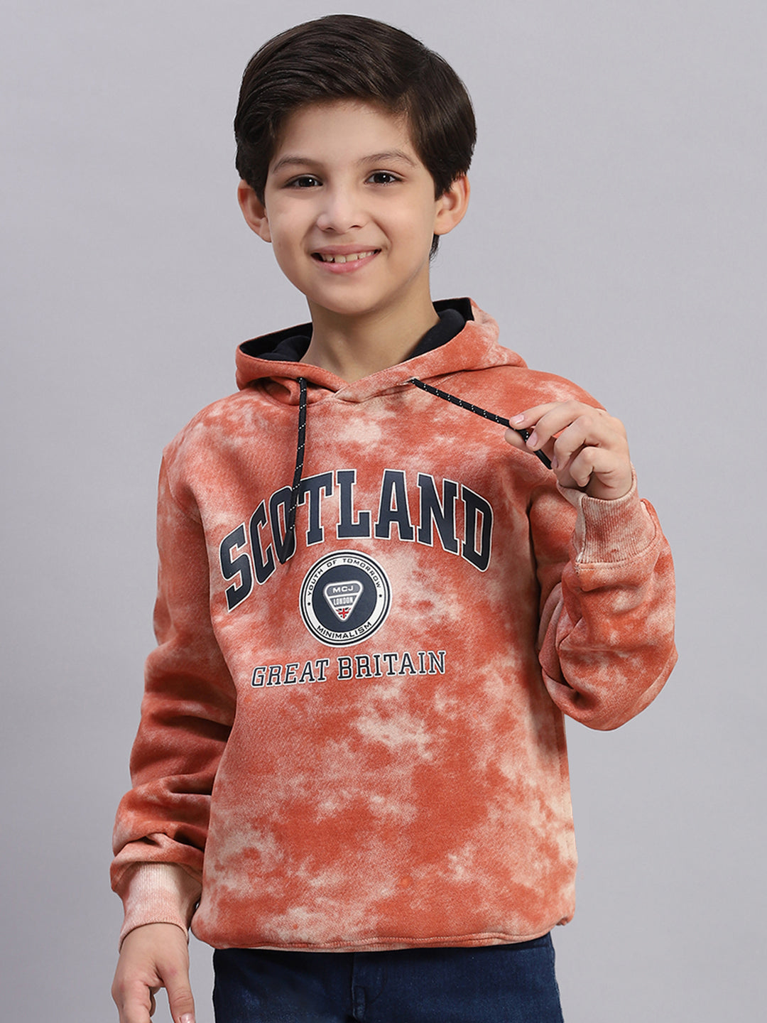 Boys Brown Printed Round Neck Full Sleeve Sweatshirt