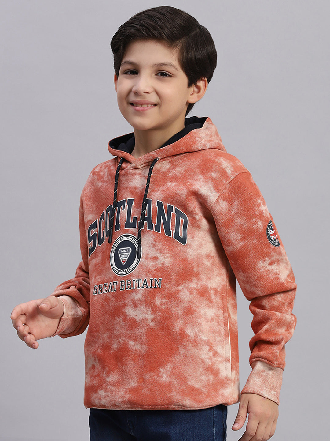 Boys Brown Printed Round Neck Full Sleeve Sweatshirt