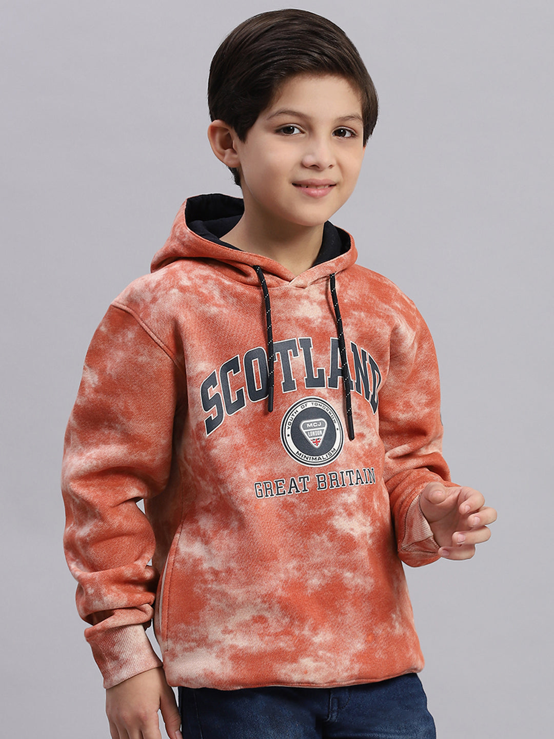 Boys Brown Printed Round Neck Full Sleeve Sweatshirt