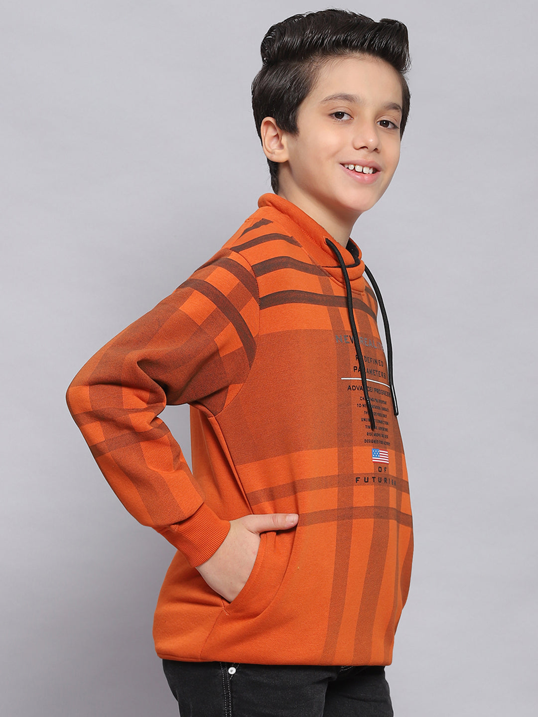 Boys Rust Check F Neck Full Sleeve Sweatshirt