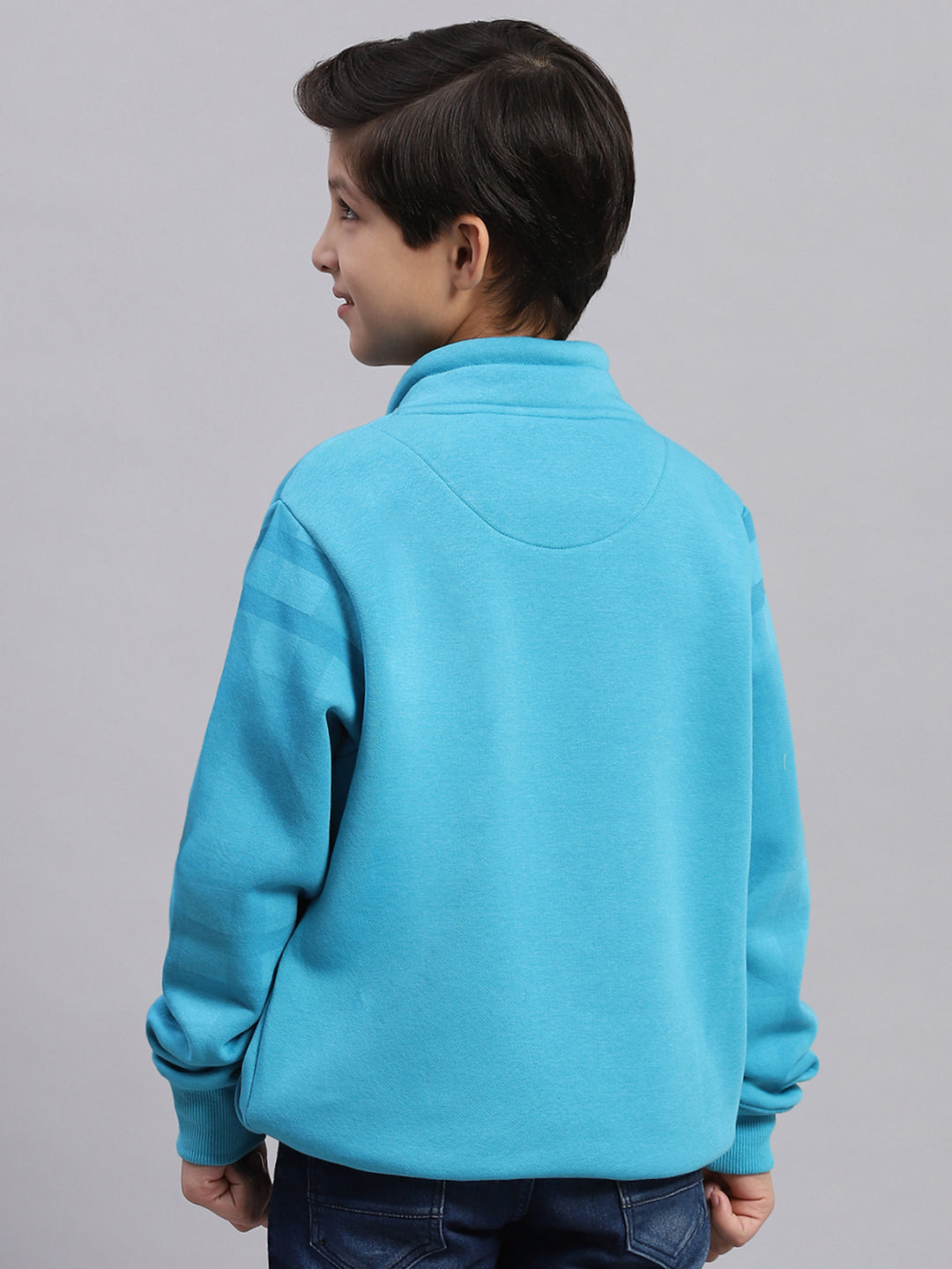 Boys Turquoise Blue Printed F Neck Full Sleeve Sweatshirt