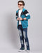 Boys Teal Blue Printed Hooded Full Sleeve Sweatshirt