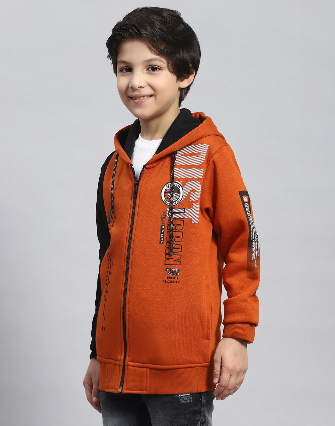 Boys Brown Printed Hooded Full Sleeve Sweatshirt