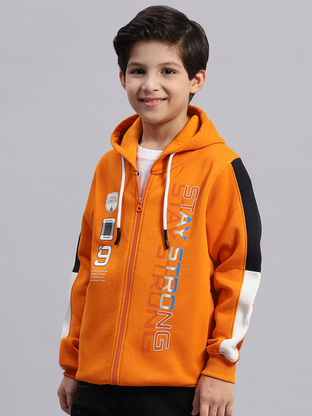 Boys Orange Printed Collar Full Sleeve Sweatshirt