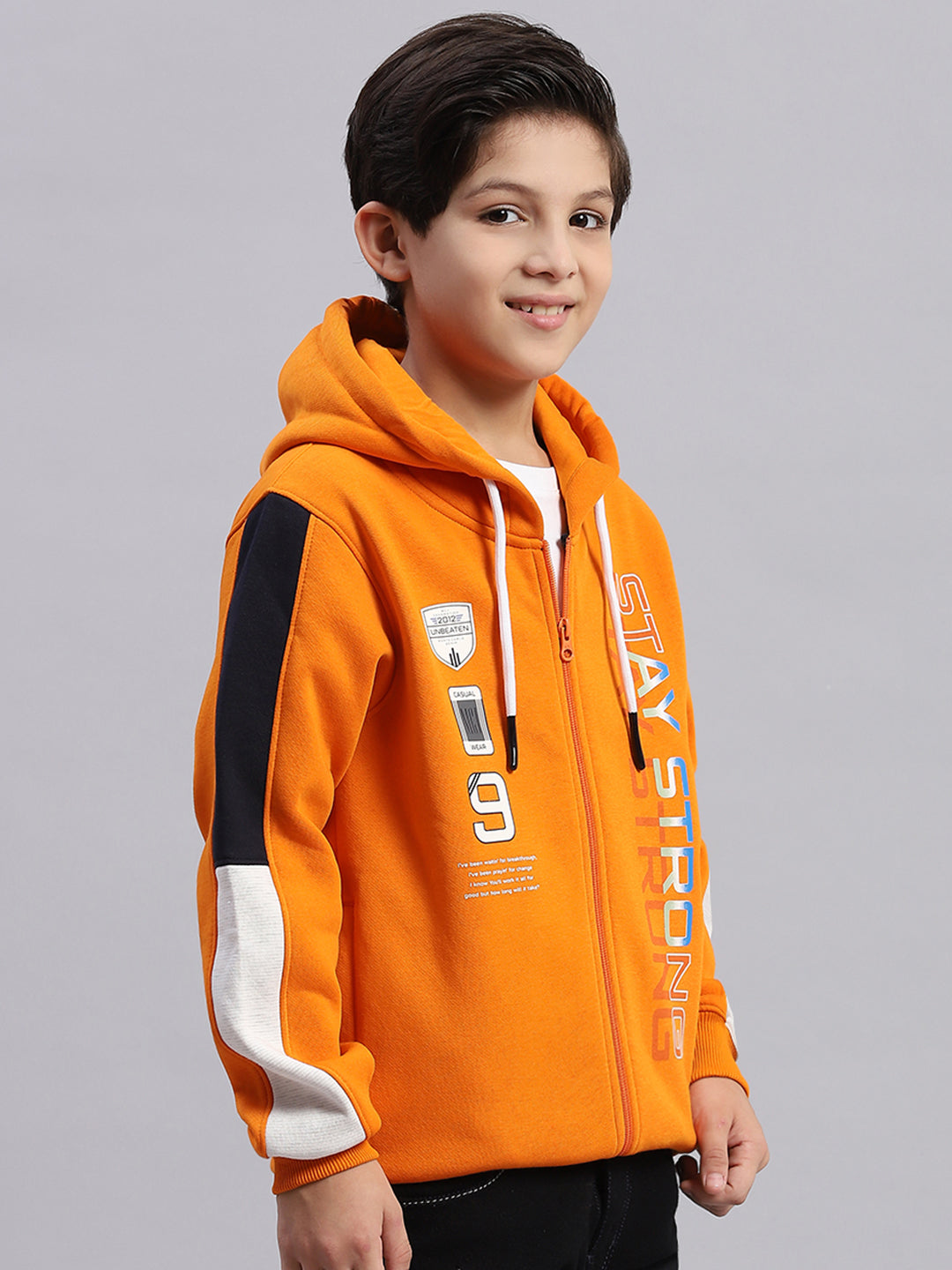 Boys Orange Printed Collar Full Sleeve Sweatshirt