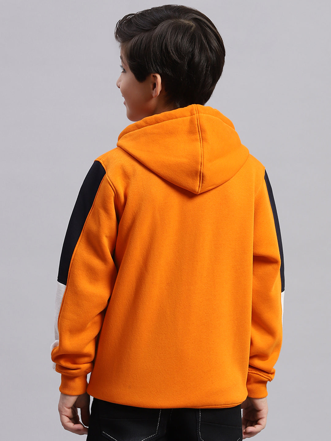 Boys Orange Printed Collar Full Sleeve Sweatshirt