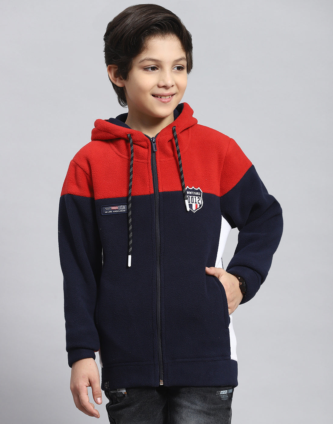 Boys Red Solid Hooded Full Sleeve Sweatshirt