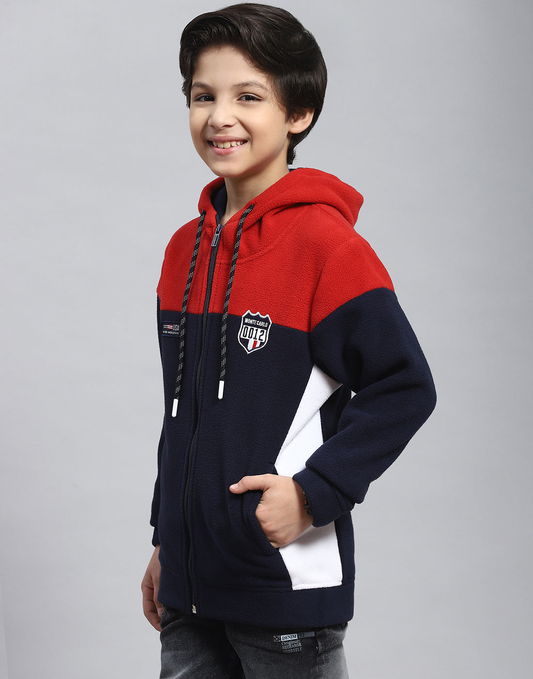 Boys Red Solid Hooded Full Sleeve Sweatshirt