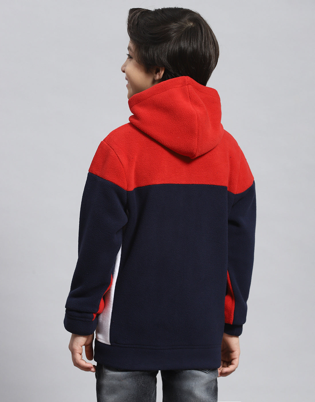 Boys Red Solid Hooded Full Sleeve Sweatshirt