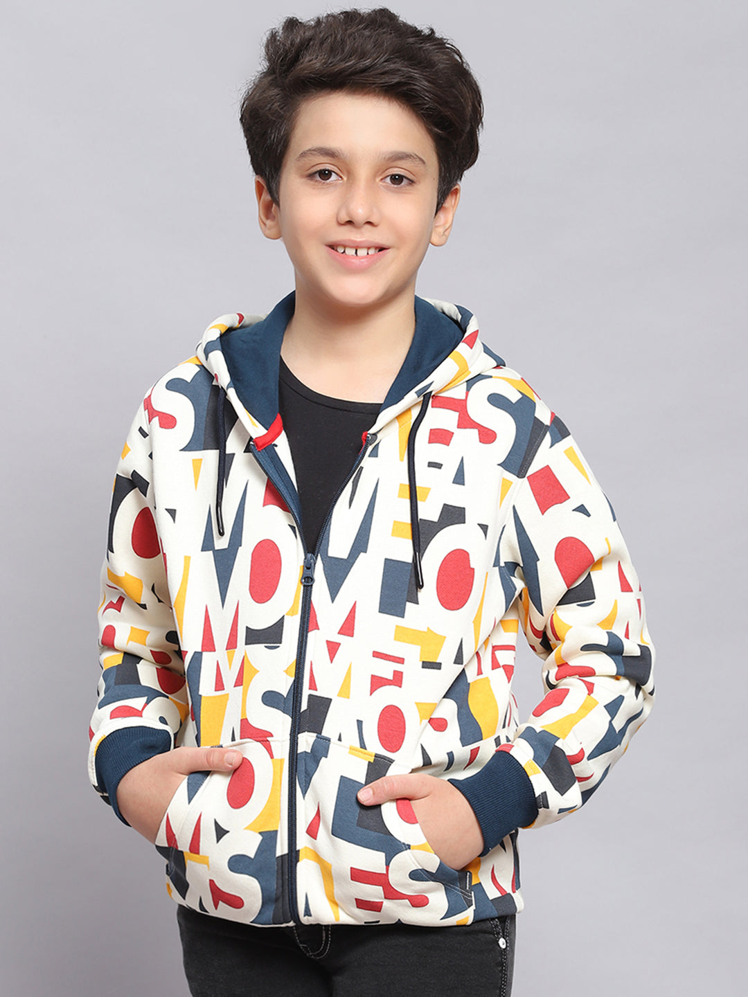 Boys Multicolor Printed Hooded Full Sleeve Sweatshirt