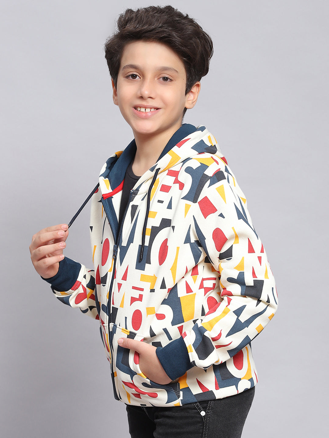 Boys Multicolor Printed Hooded Full Sleeve Sweatshirt