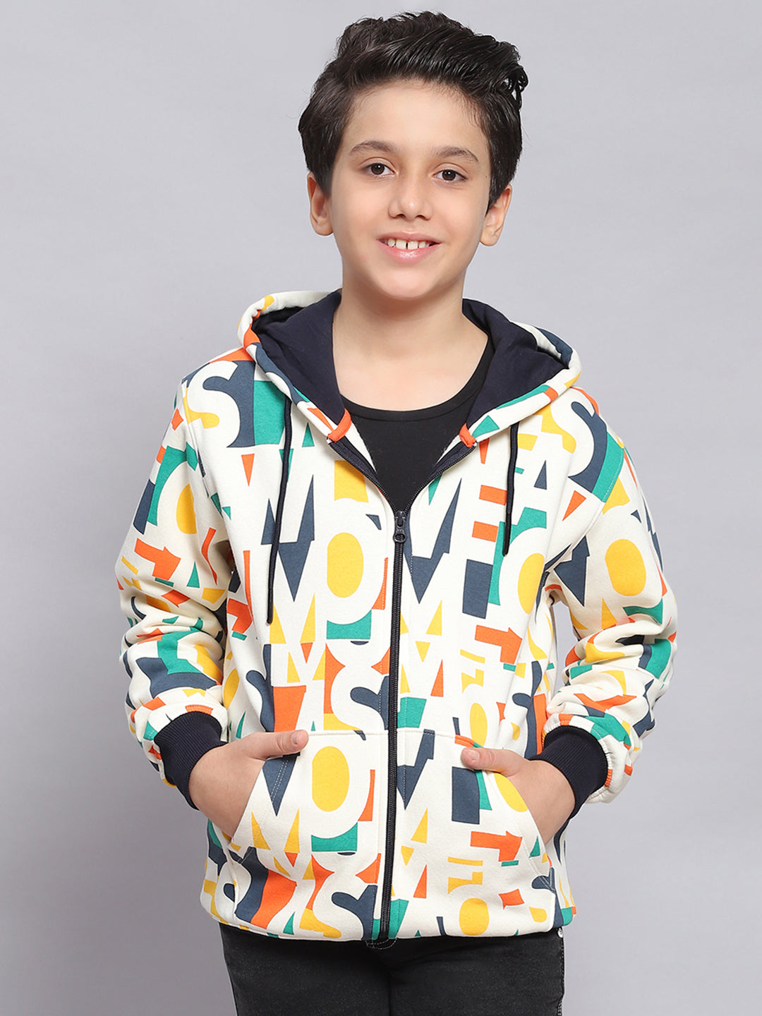 Boys Multicolor Printed Hooded Full Sleeve Sweatshirt