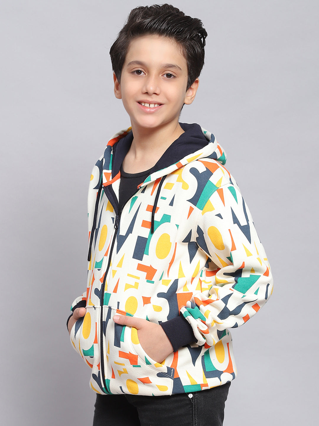 Boys Multicolor Printed Hooded Full Sleeve Sweatshirt