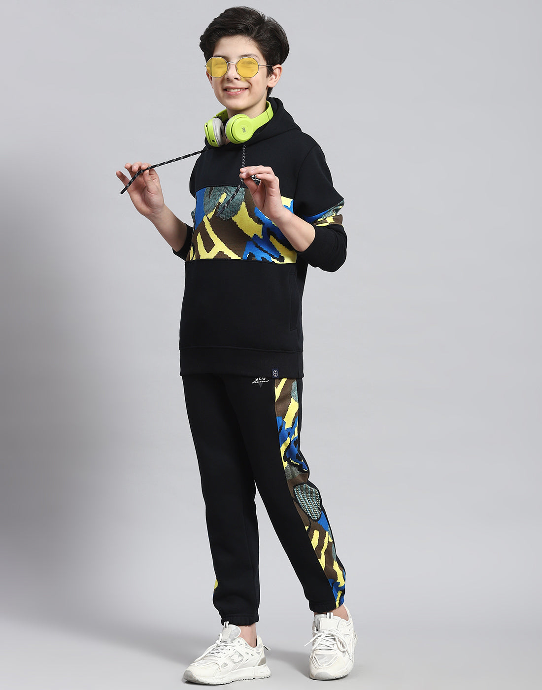 Boys Navy Blue Printed Round Neck Full Sleeve Tracksuit