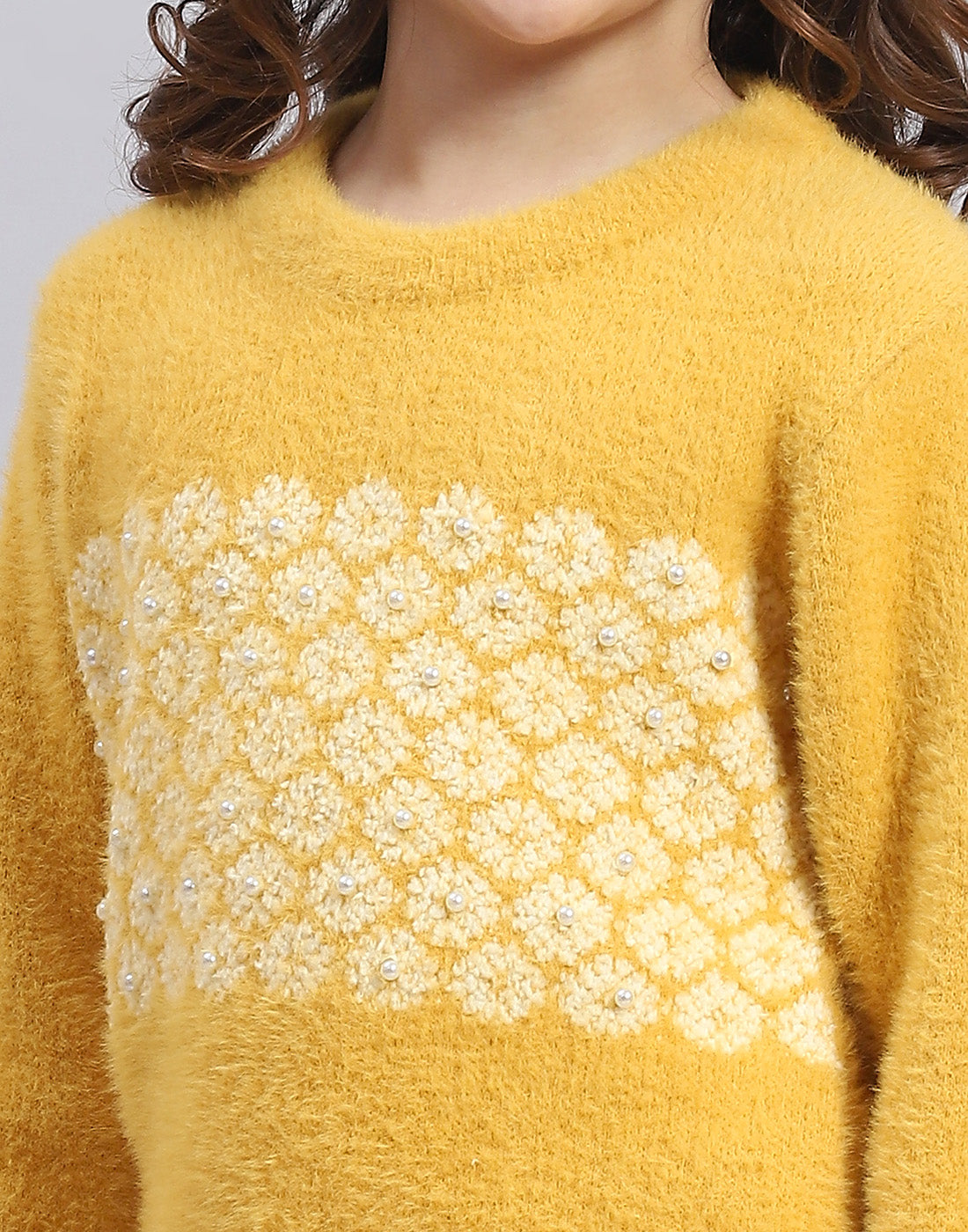 Buy Girls Mustard Self Design Round Neck Full Sleeve Sweater Online in India Monte Carlo