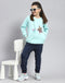 Girls Aqua Blue Embellished Round Neck Full Sleeve Sweatshirt