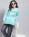 Girls Turquoise Blue Printed Round Neck Full Sleeve Sweatshirt