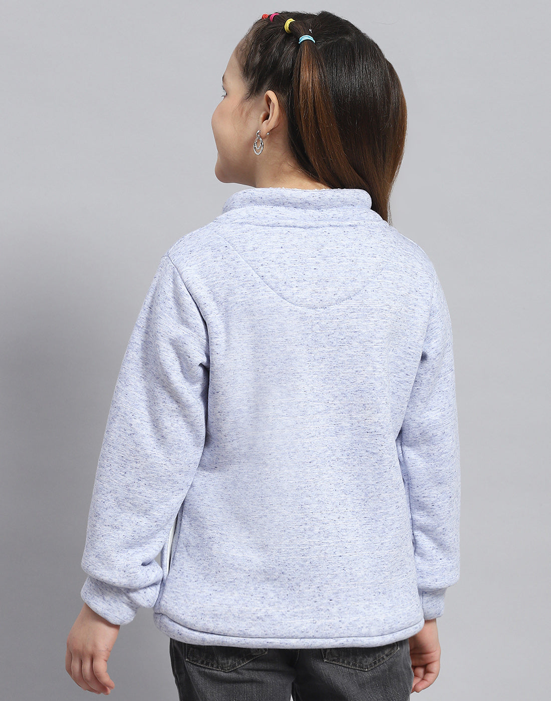 Girls Blue Printed Round Neck Full Sleeve Sweatshirt