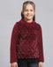 Girls Maroon Self Design Round Neck Full Sleeve Sweatshirt