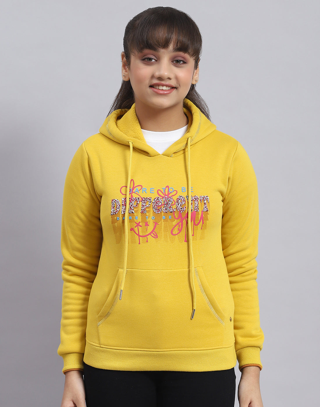 Buy Girls Yellow Printed Hooded Full Sleeve Sweatshirt Online in