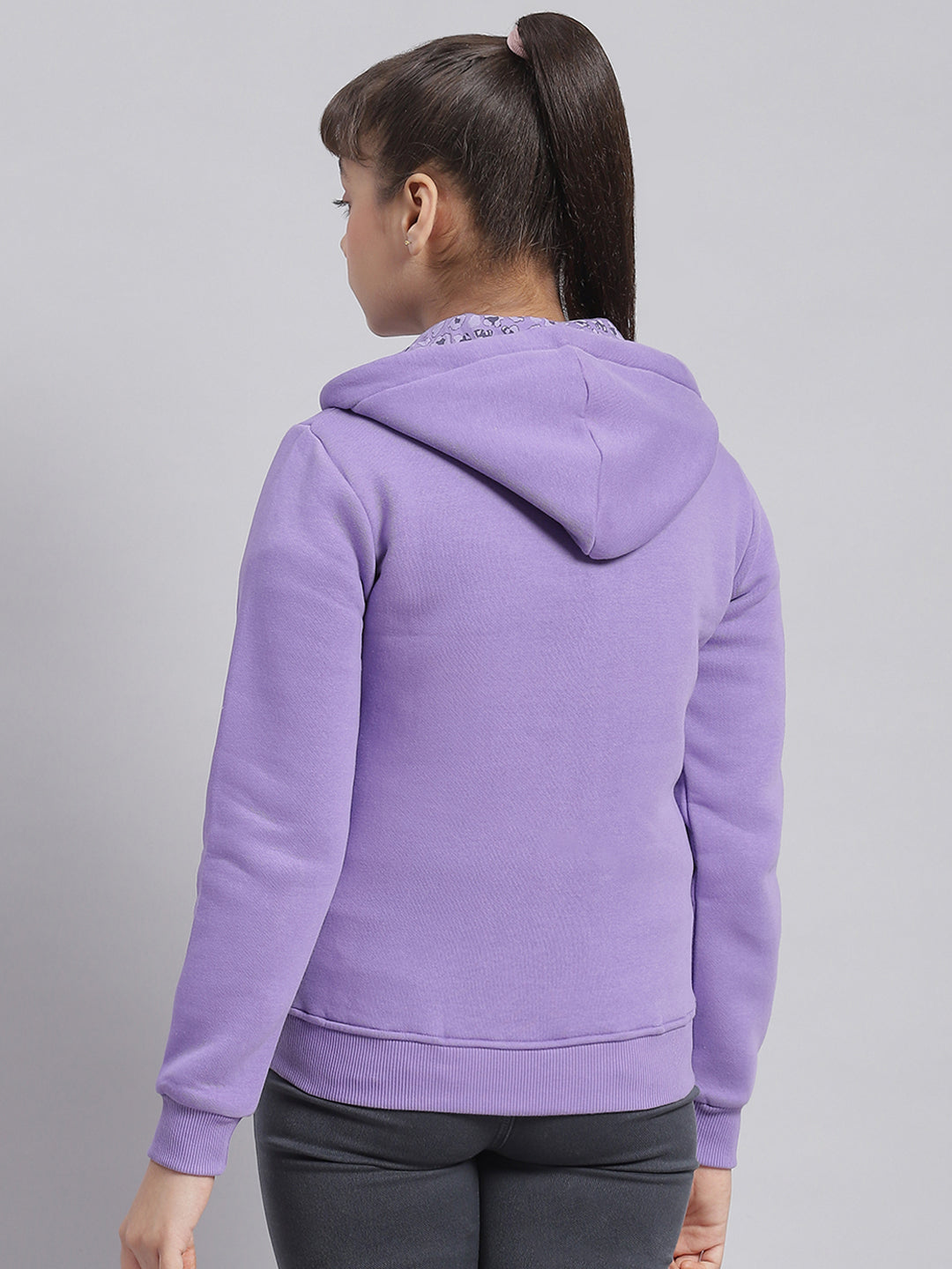 Girls Purple Solid Hooded Full Sleeve Sweatshirt