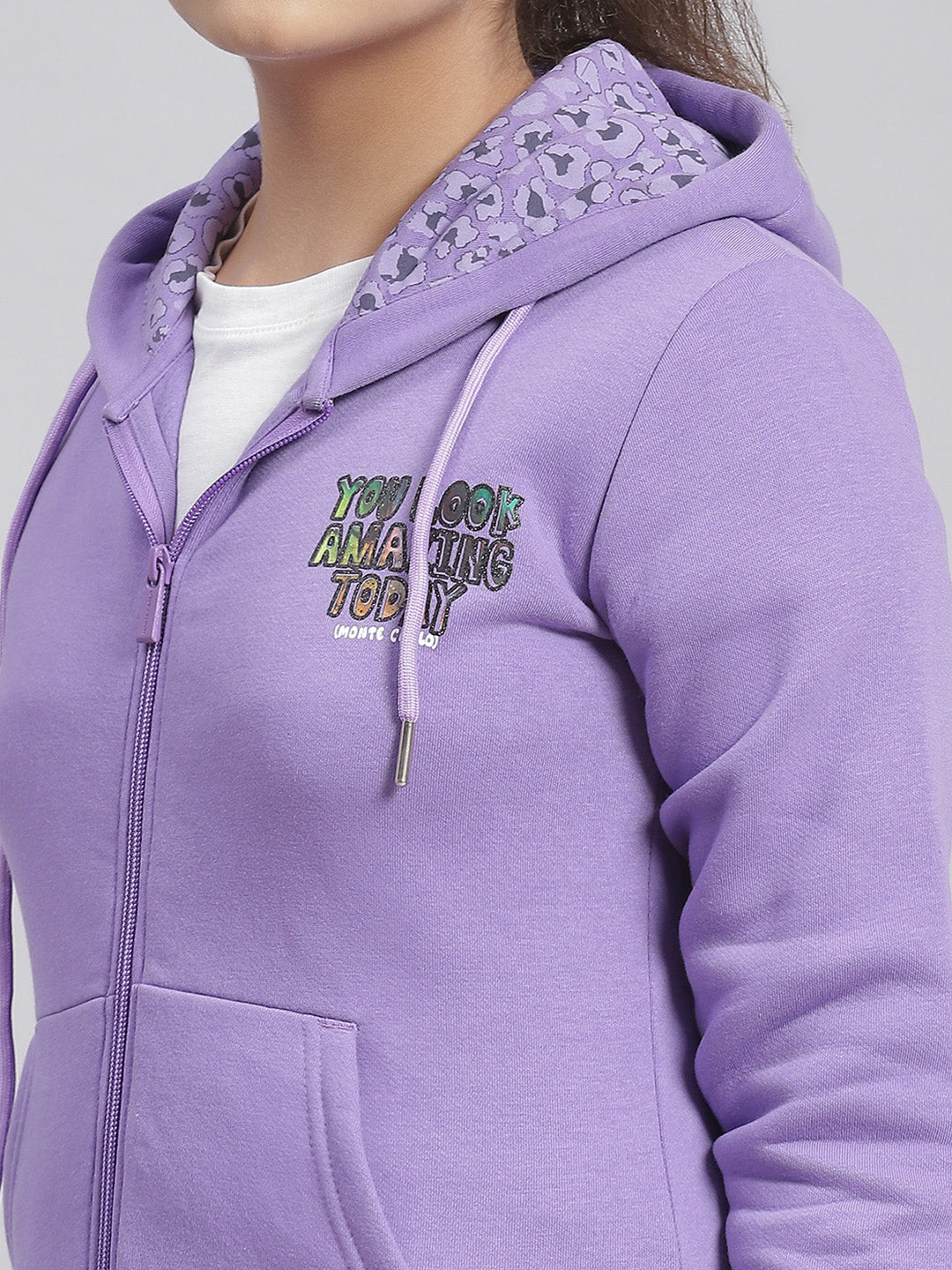 Girls Purple Solid Hooded Full Sleeve Sweatshirt