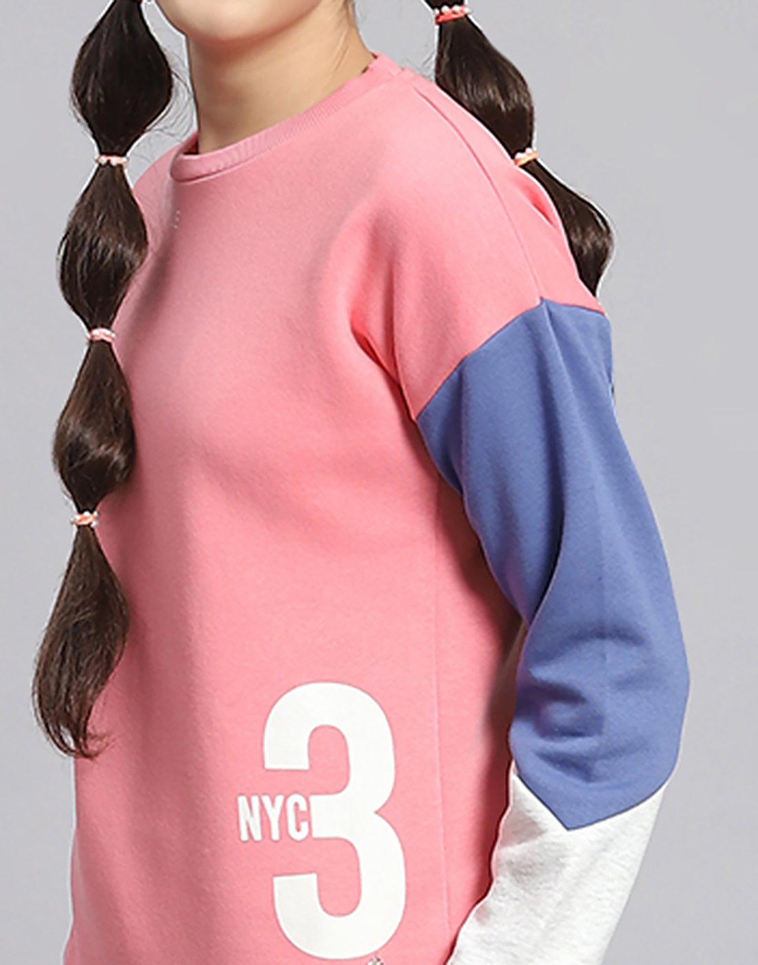 Girls Peach Printed Round Neck Full Sleeve Tracksuit