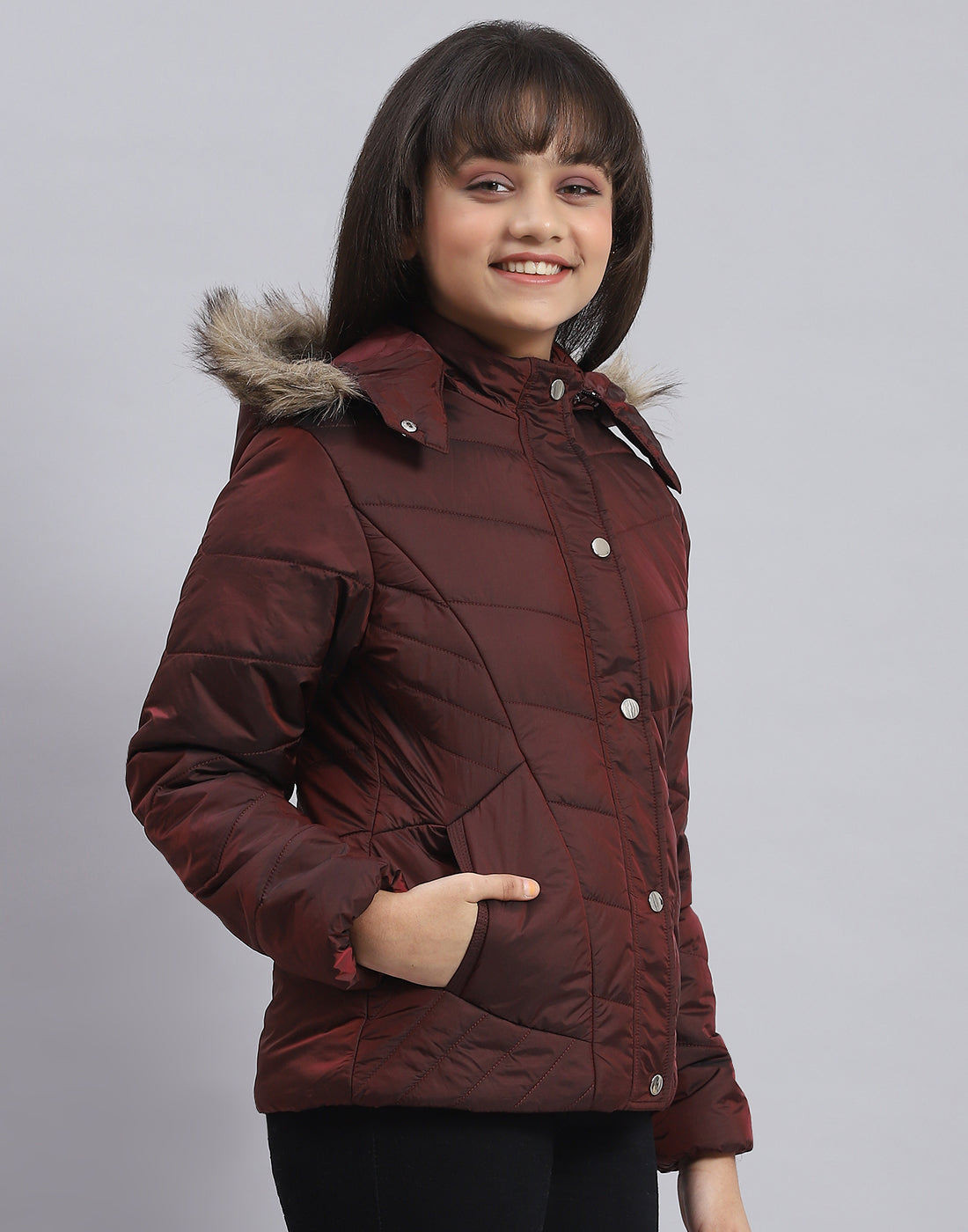 Buy Girls Maroon Solid Hooded Full Sleeve Girls Jacket Online in India Monte Carlo