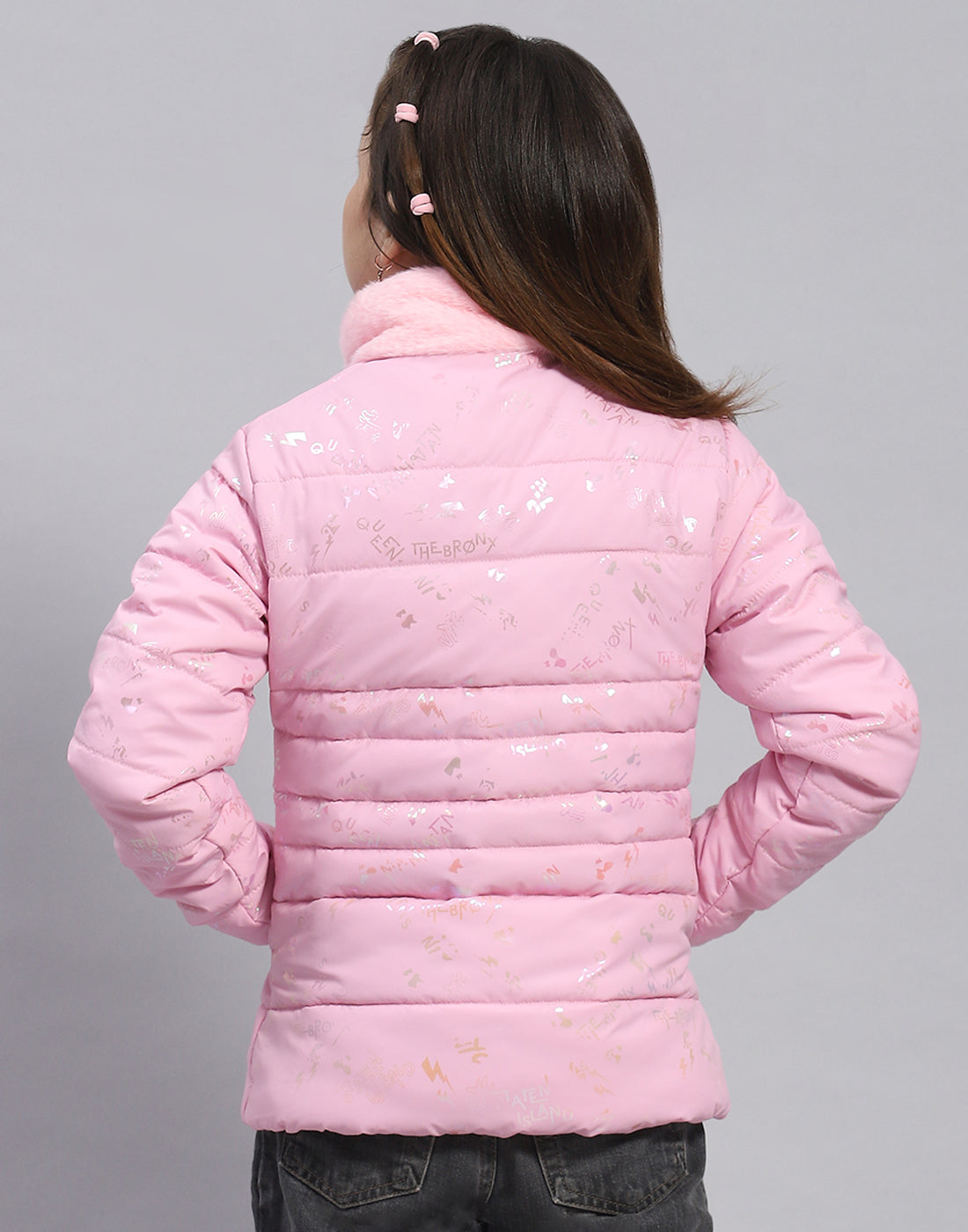 Girls Pink Check Stand Collar Full Sleeve Girls Jacket