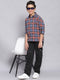 Boys Orange Check Spread Collar Full Sleeve Shirts