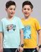 Boys Mustar & Aqua Blue Printed Round Neck Half Sleeve T-Shirt (Pack of 2)