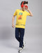 Boys Yellow Printed Round Neck Half Sleeve T-Shirt