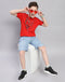 Boys Red Printed Round Neck Half Sleeve T-Shirt