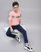 Boys Pink Printed Round Neck Half Sleeve T-Shirt