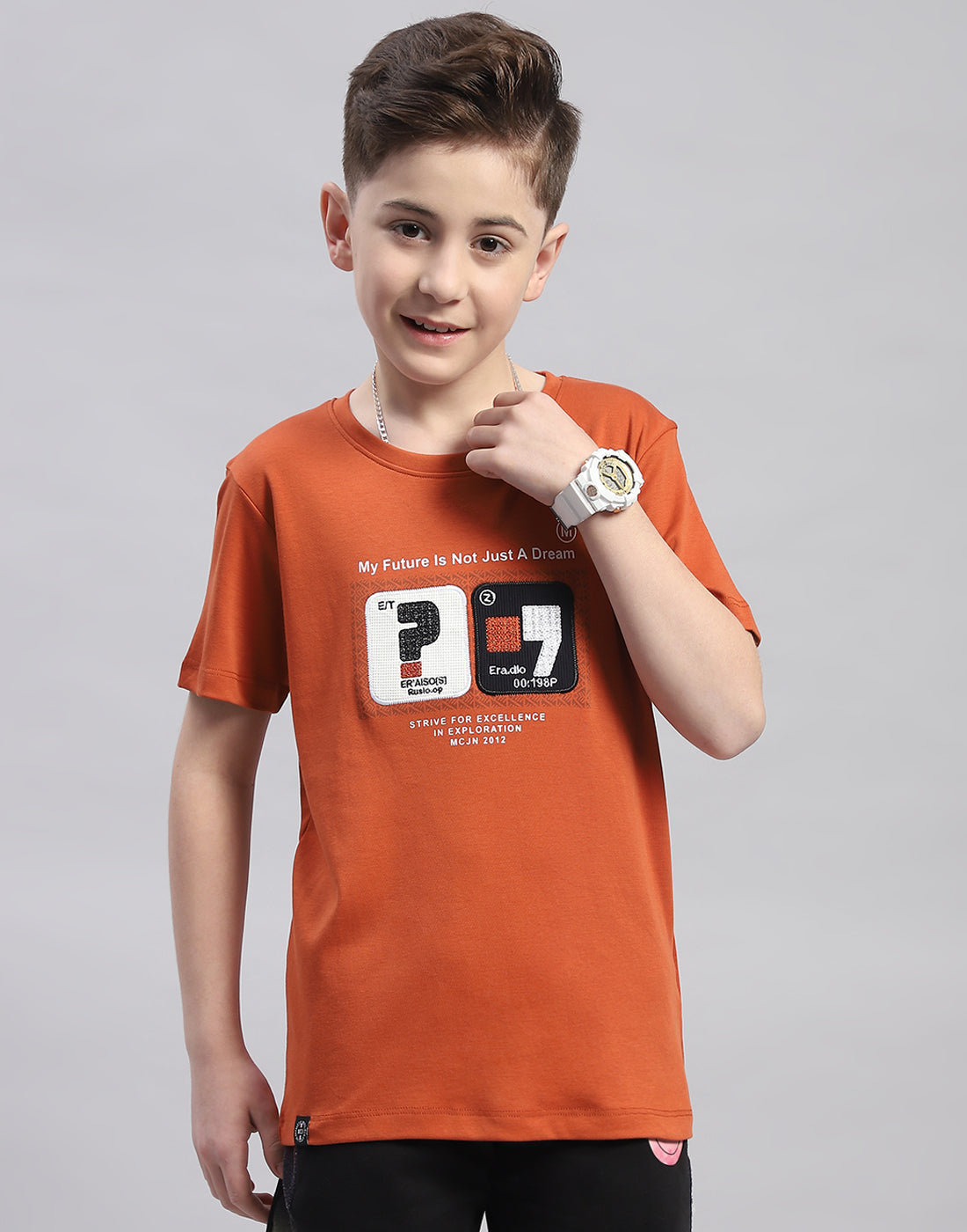 Boys Rust Printed Round Neck Half Sleeve T-Shirt