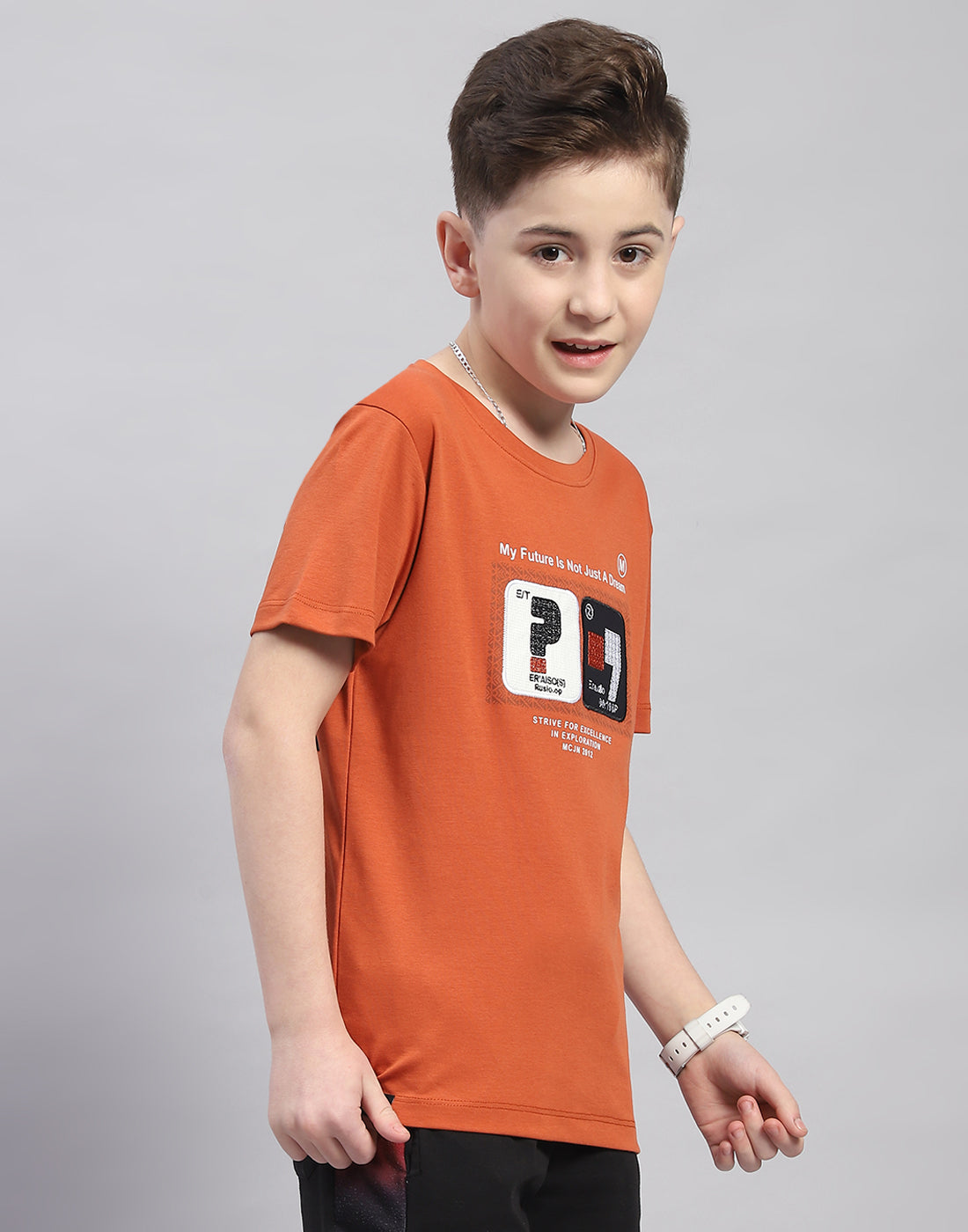 Boys Rust Printed Round Neck Half Sleeve T-Shirt