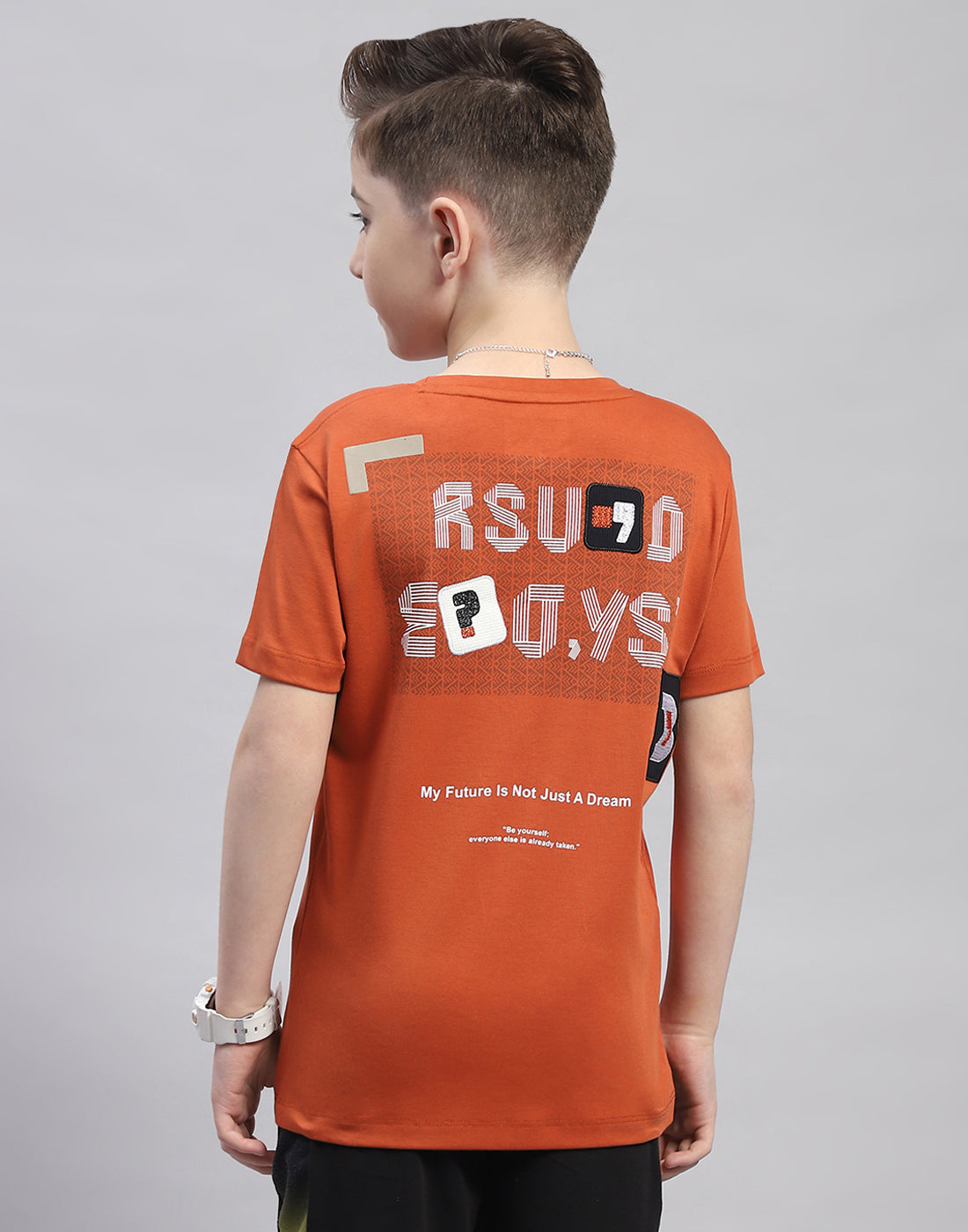 Boys Rust Printed Round Neck Half Sleeve T-Shirt