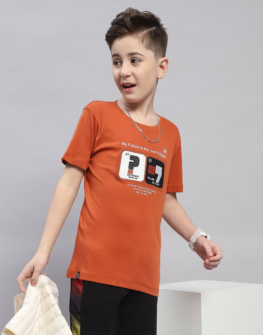 Boys Rust Printed Round Neck Half Sleeve T-Shirt