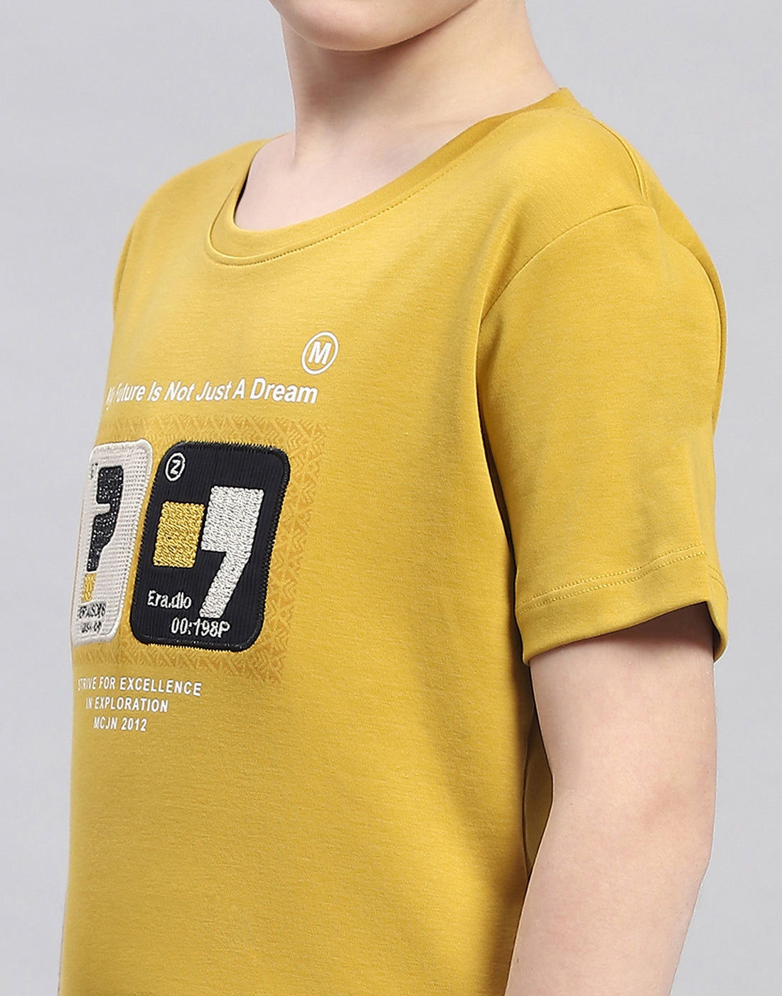 Boys Mustard Printed Round Neck Half Sleeve T-Shirt