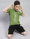 Boys Green Printed Round Neck Half Sleeve T-Shirt