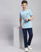 Boys Blue Printed Round Neck Half Sleeve T-Shirt