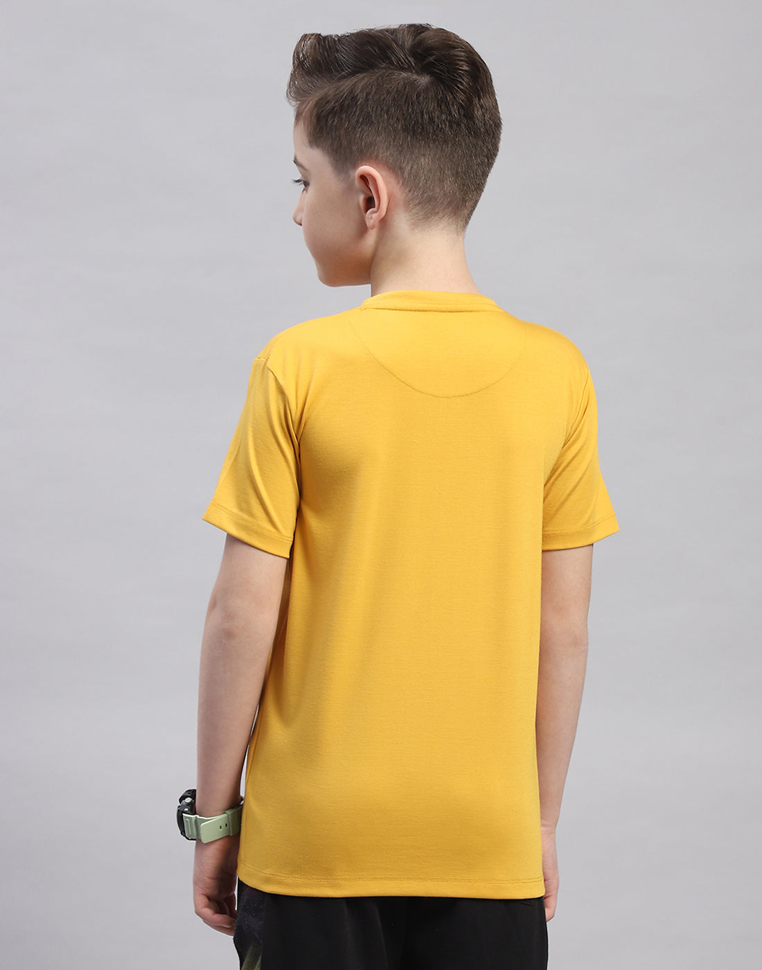 Boys Yellow Printed Round Neck Half Sleeve T-Shirt