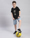 Boys Black Printed Round Neck Half Sleeve T-Shirt